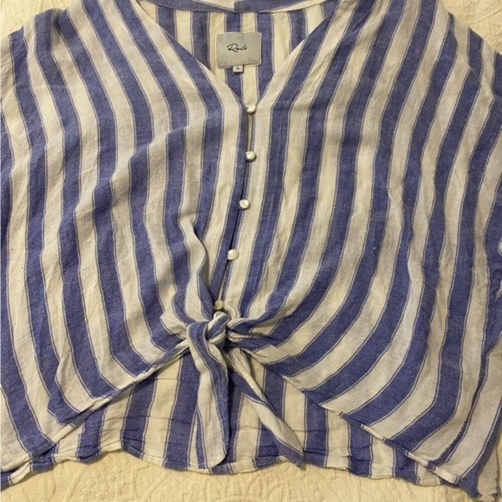 Rails Thea Top Linen Blend Large Striped Coastal … - image 5